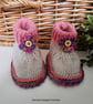 Designer 90% & 75% Merino Wool Baby Girl's Flower Booties 3-9 months size