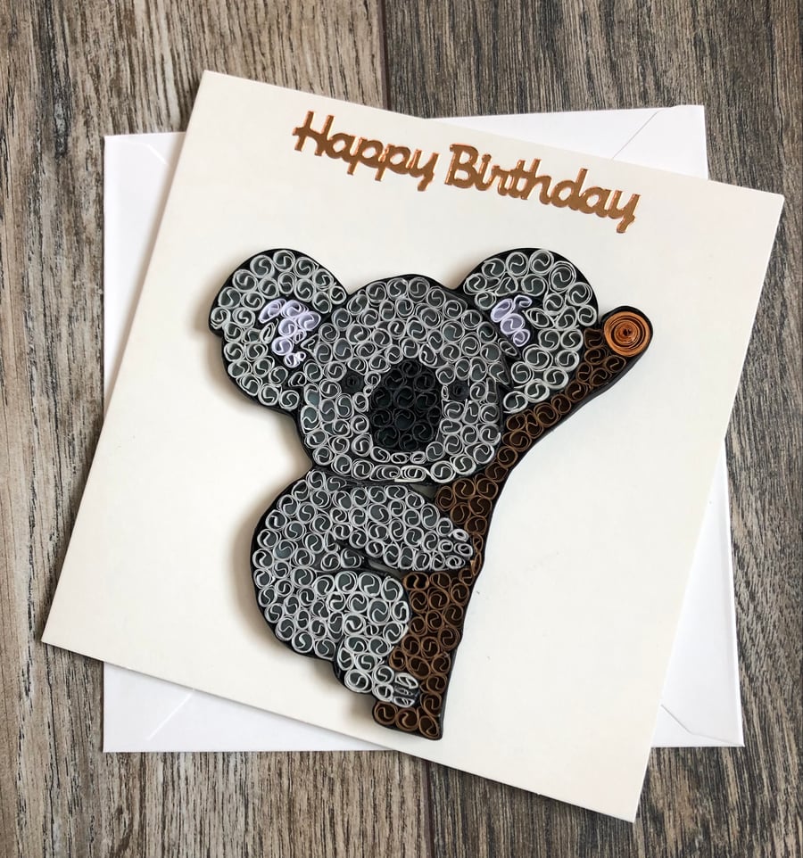 Handmade quilled koala happy birthday card