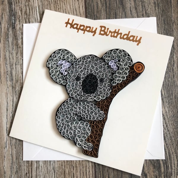 Handmade quilled koala happy birthday card