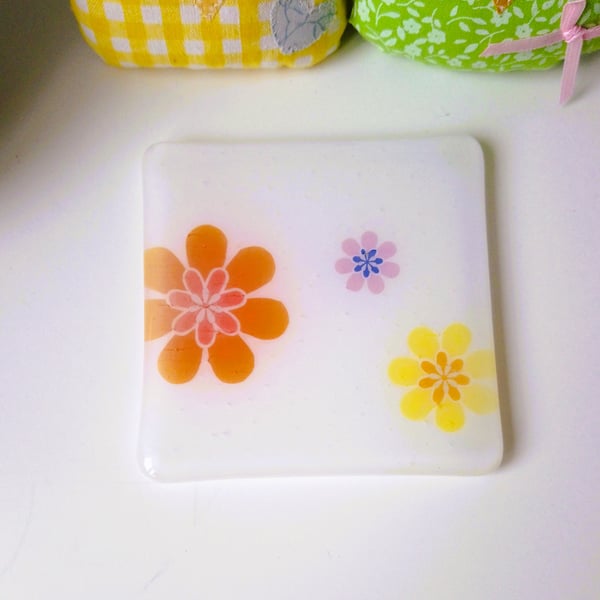 Fused Glass Coasters Floral & Blue Stripe Choices