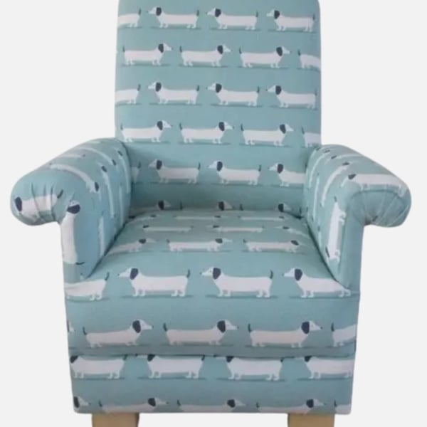 Child's Chair Fryetts Hound Dogs Fabric Duck Egg Green Dachshunds Puppies Dogs