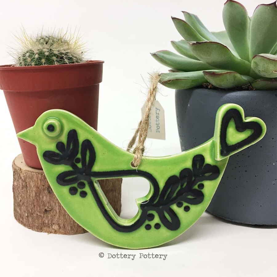 Ceramic folk art  bird decoration Pottery bird