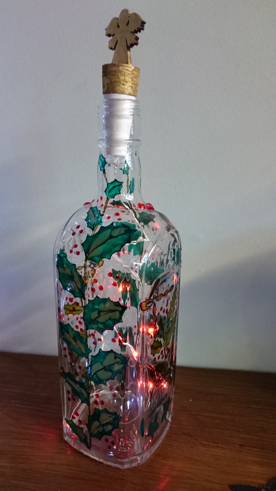 Holly and Ivy - Handpainted Bottle Light
