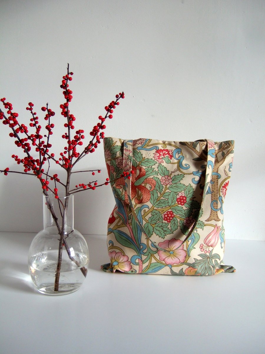 Vintage Liberty lilies fabric tote, book bag or shopping bag.