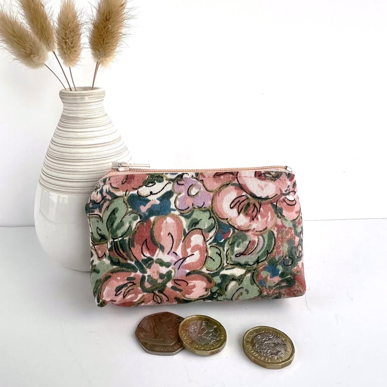 Pink Floral Coin Purse, Small Purse