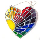 Sun Heart Suncatcher Stained Glass Rainbow Rays Handmade 009