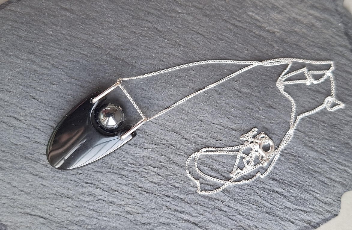 Protective obsidian and hematite pendant on silver chain. Ultimate protection.