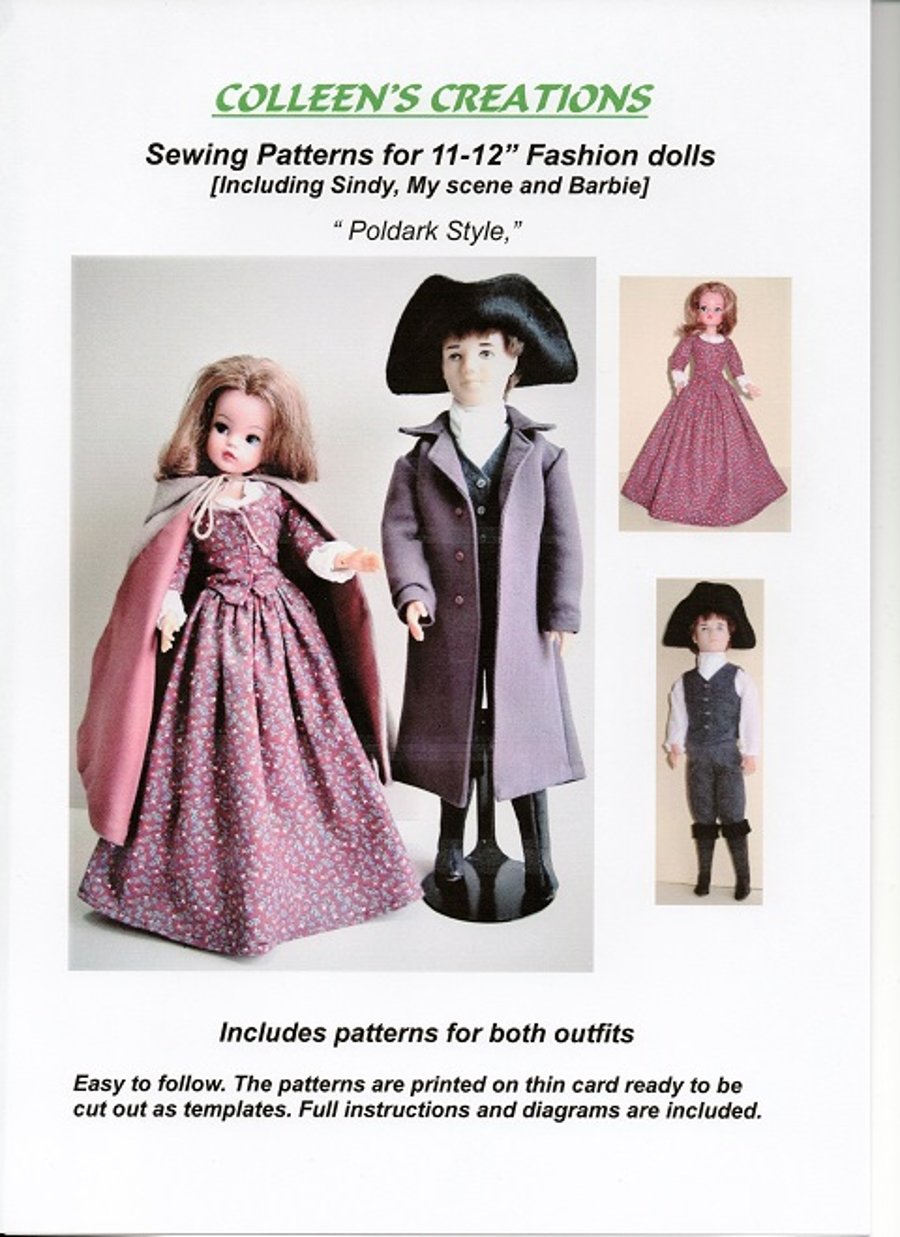 Sewing Pattern for pair of 11-12" Fashion Dolls, "Poldark Style" 1785