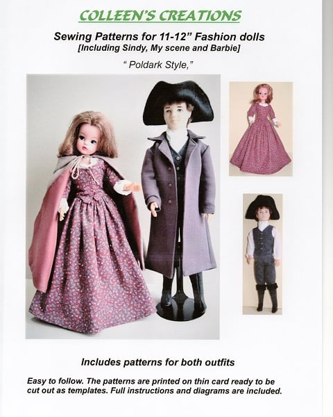 Sewing Pattern for pair of 11-12" Fashion Dolls, "Poldark Style" 1785