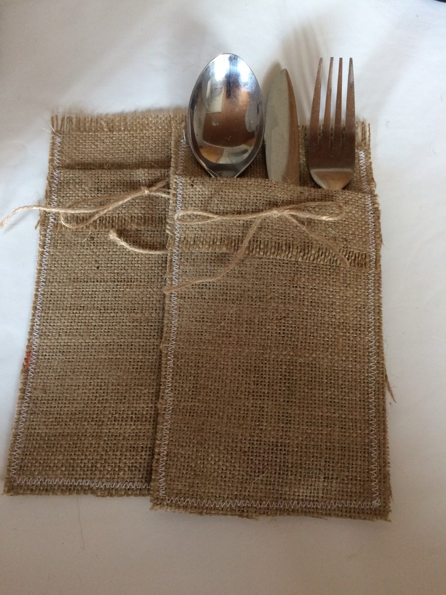 Hessian Cutlery holders pack of 2 