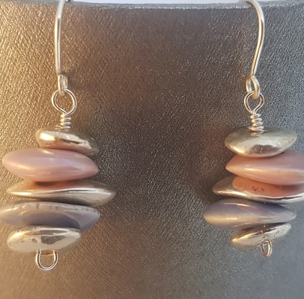 Silvered ceramic 'pebble' earrings, on hand made silver ear wires.