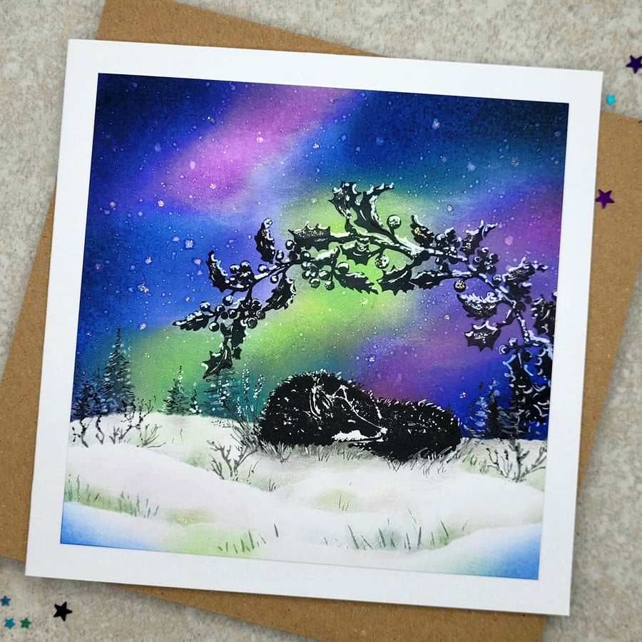 Christmas Card, Northern lights, Birthday Card, Fox, Winter, Snow