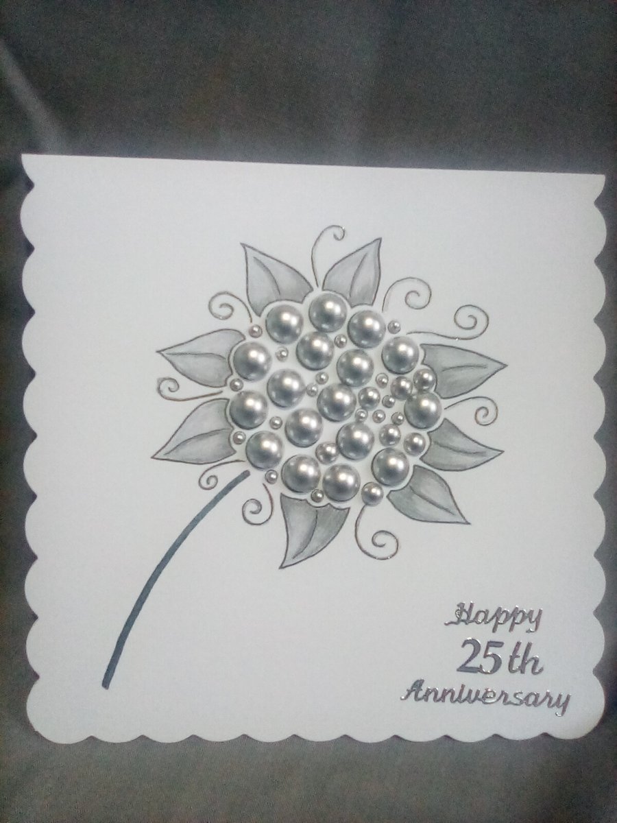 pencil and ink handmade Silver Wedding Anniversary card