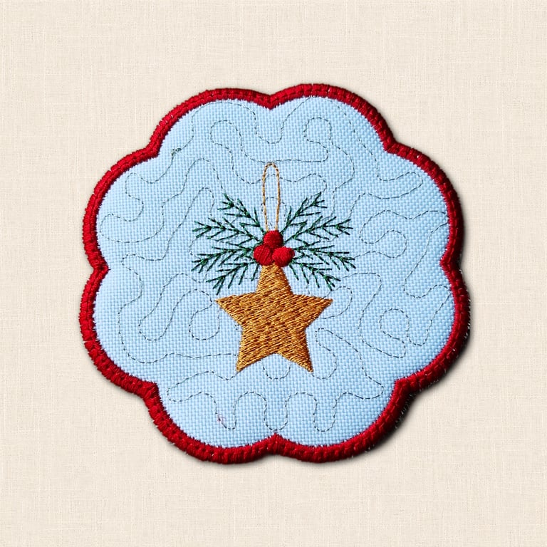 Christmas Star Candle Coaster - Embroidered Festive Decor