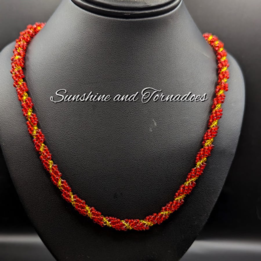 Spiral Rope Necklace - Bravery - Handmade - Red and Gold