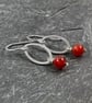 Sterling silver oval drop earrings with carnelian beads - Image 2