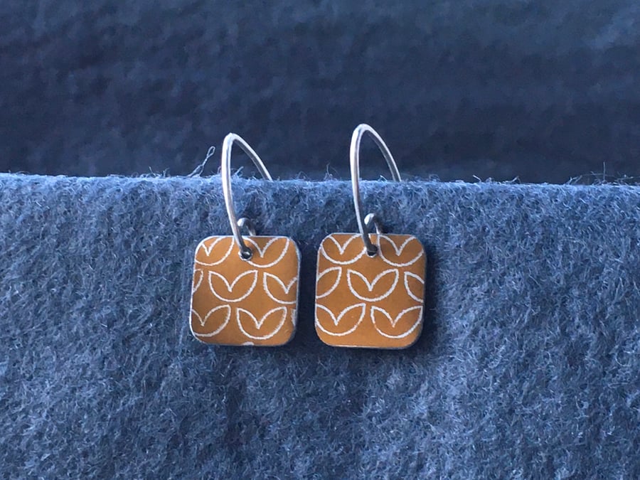 Mustard square drop earrings