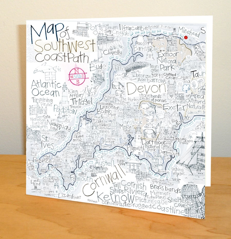 Map of SWCP, Devon and Cornwall - Greetings Card