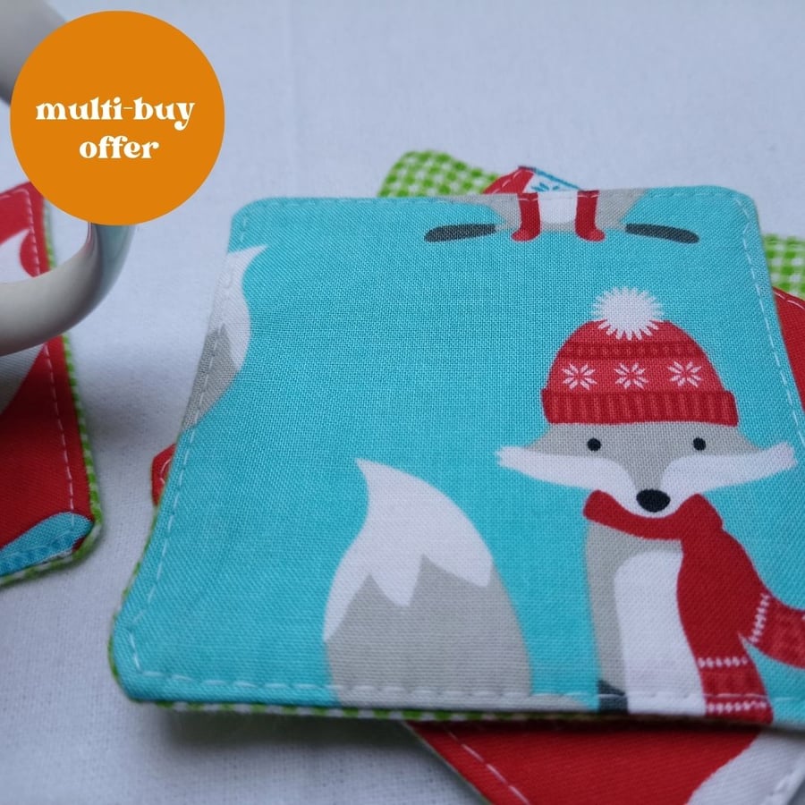 Fabric Coasters Mug Mats - Winter Fox (Set of 2 or 4)