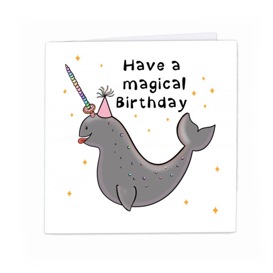 Narwhal birthday card,