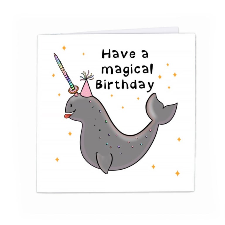Narwhal birthday card,