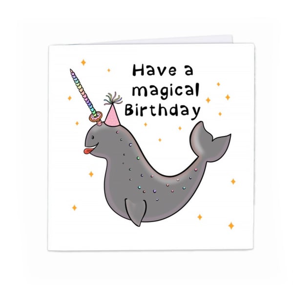 Narwhal birthday card,