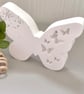 Large white Freestanding Butterfly Ornament with Turquoise Glass chips