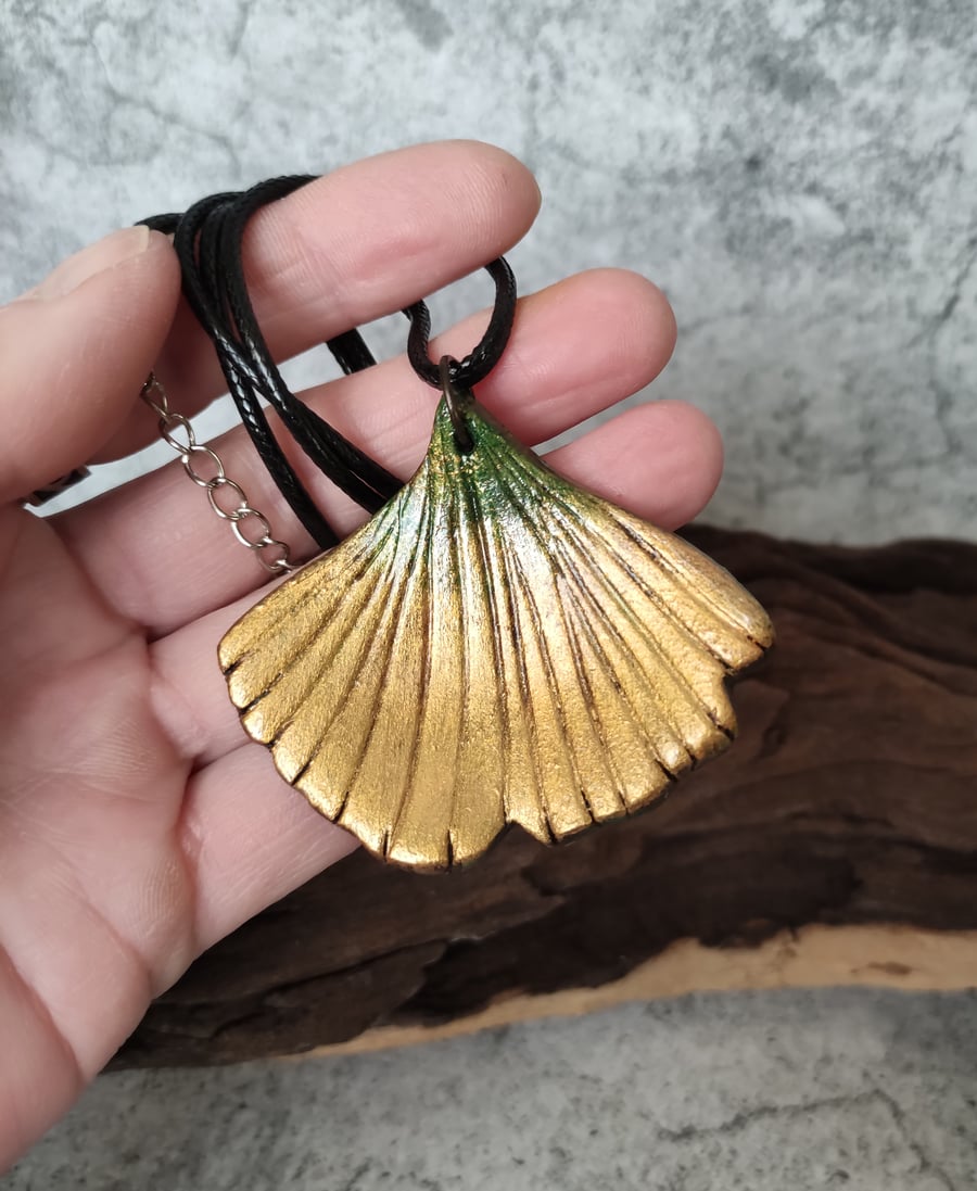 Ginkgo Leaf Necklace, Yellow Green Clay Pendant Necklace