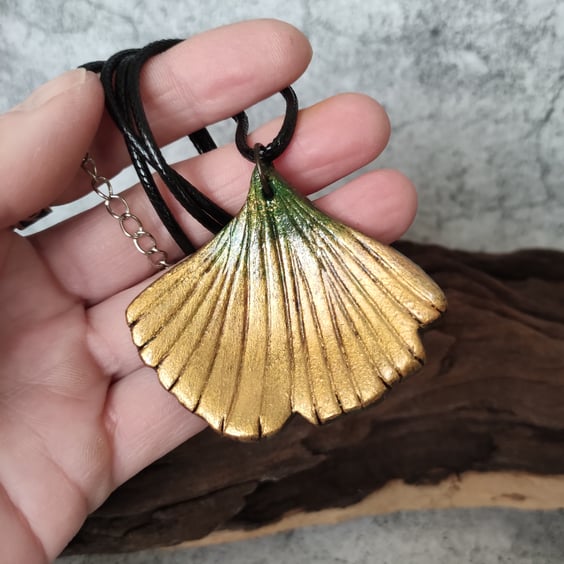 Ginkgo Leaf Necklace, Yellow Green Clay Pendant Necklace