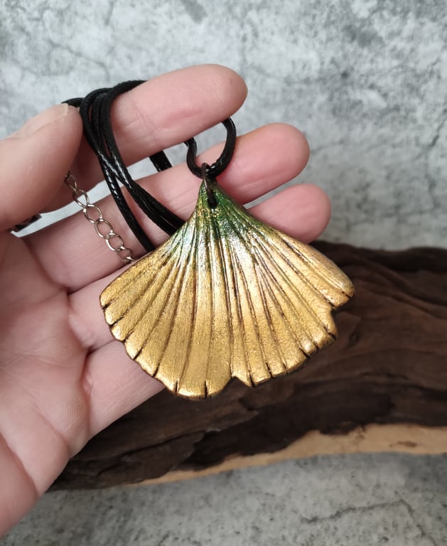 Ginkgo Leaf Necklace, Yellow Green Clay Pendant Necklace