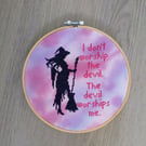 I don't worship the devil, witch cross stitch hoop.