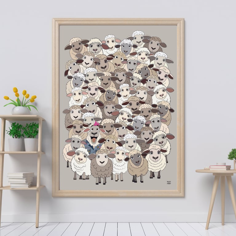 Cute Sheep Wall Art Print, Punk Sheep Art, Be You Print, Be Ewe Too Print