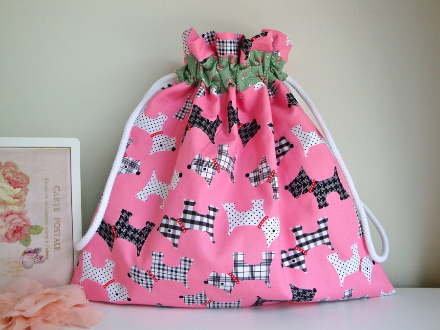 SALE Cotton Drawstring bag - PE bag - Book bag .