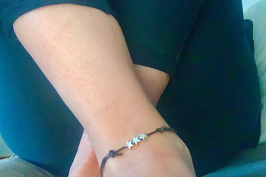 Minimal Black Leather with Silver Stars Anklet