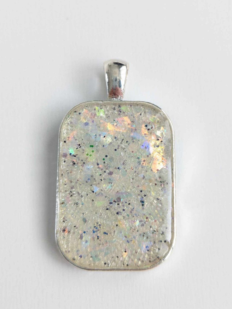Rectangular Resin Pendant With Clear & Holographic Flakes