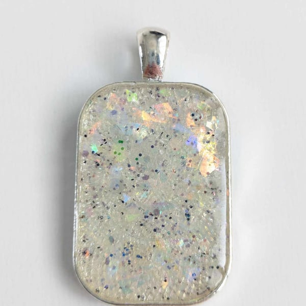 Rectangular Resin Pendant With Clear & Holographic Flakes