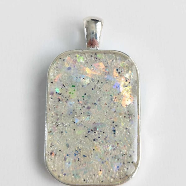 Rectangular Resin Pendant With Clear & Holographic Flakes