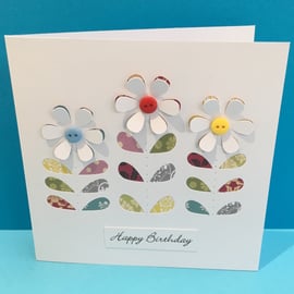 Birthday Card - Paper Cut Flower Card - Buttons