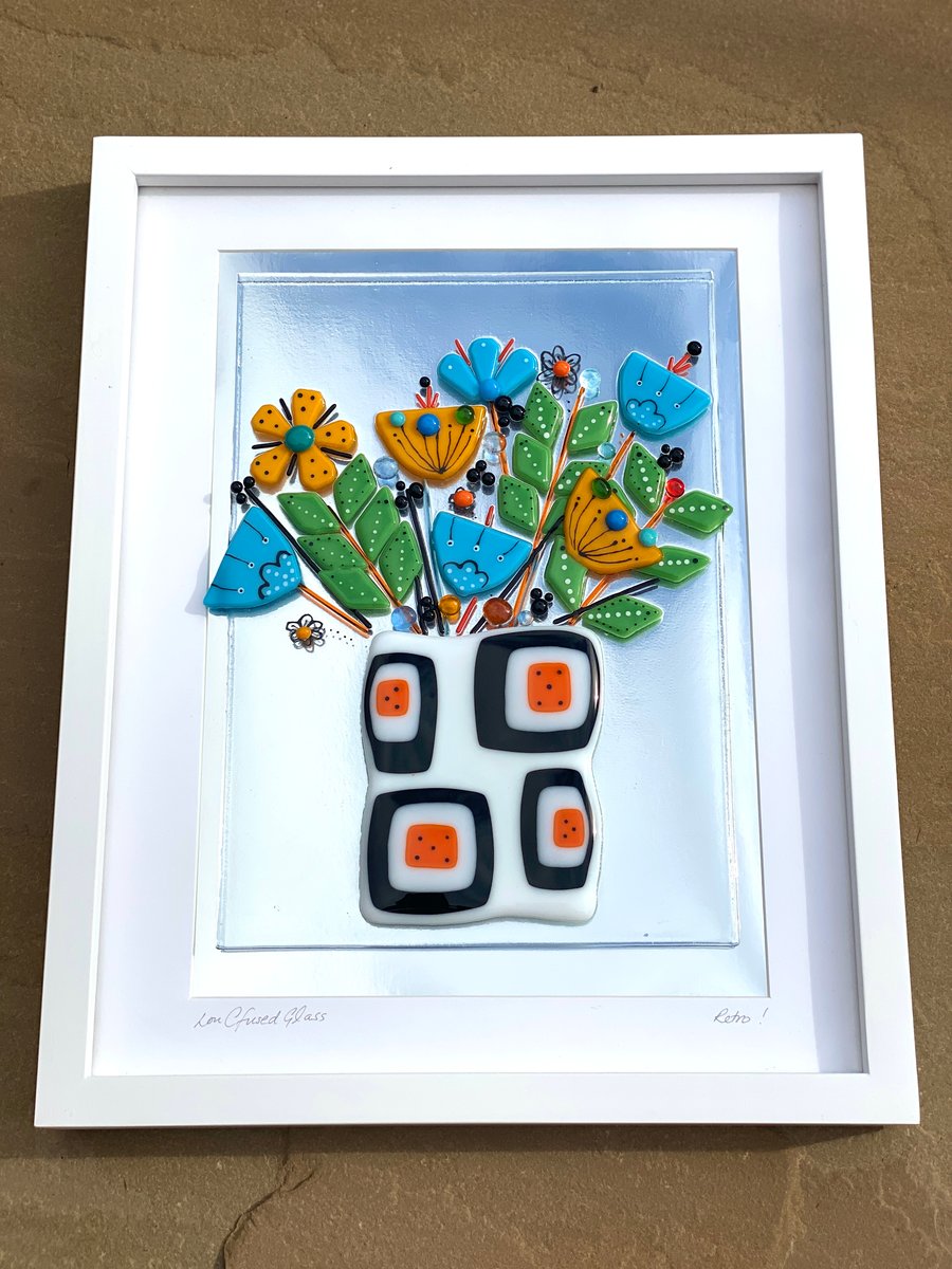 Retro inspired fused glass art- glass picture
