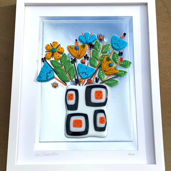Retro inspired fused glass art- glass picture