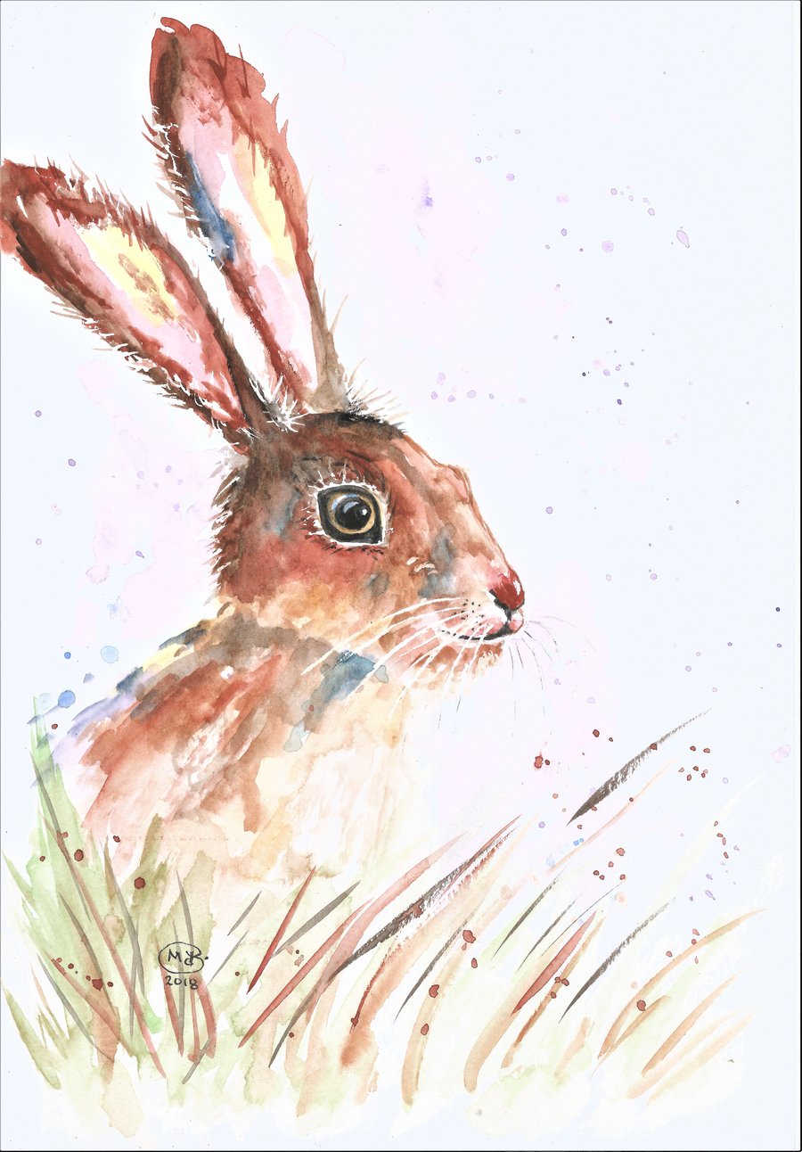 Cute Hare with lovely eye. Painting of a hare