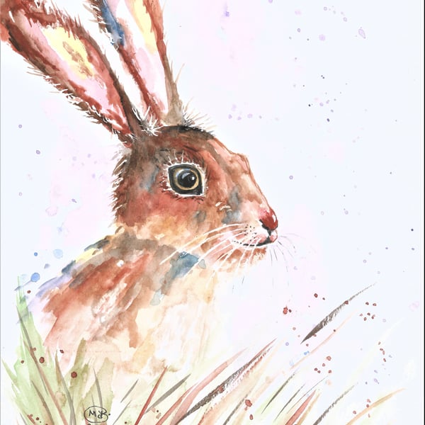 Cute Hare with lovely eye. Painting of a hare