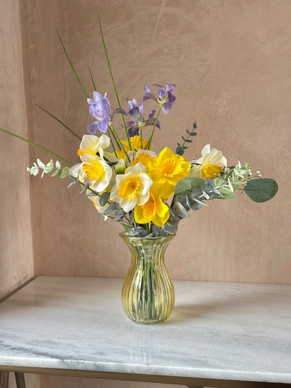 Daffodil & Iris forever bouquet in vase