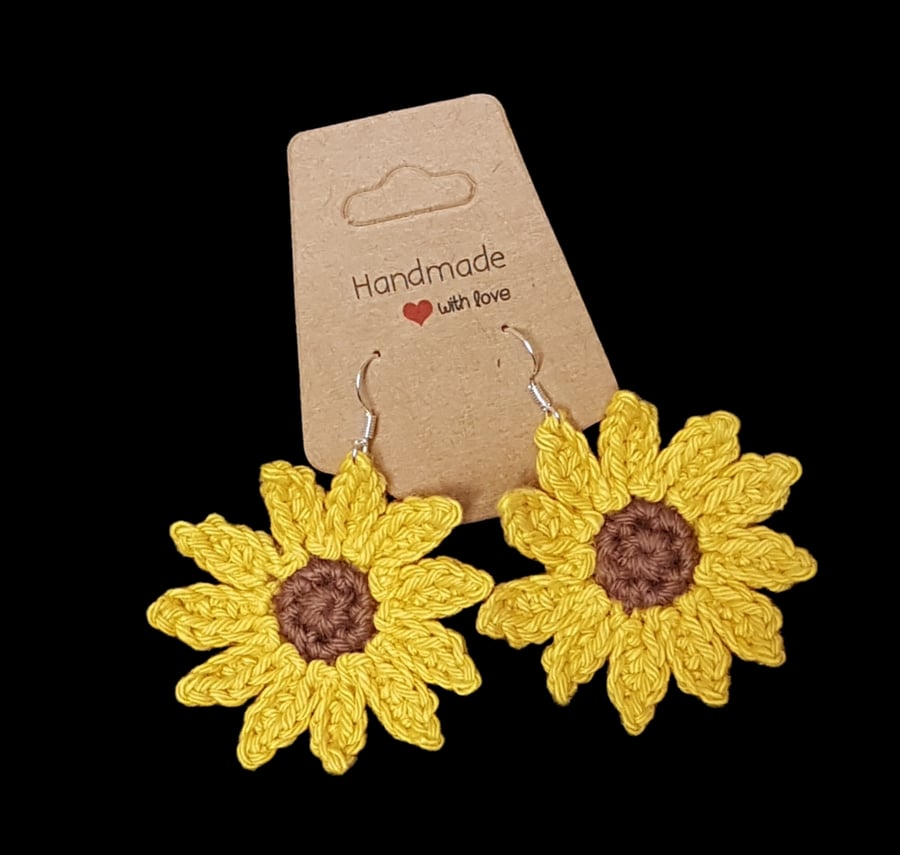 Crochet sunflower earrings