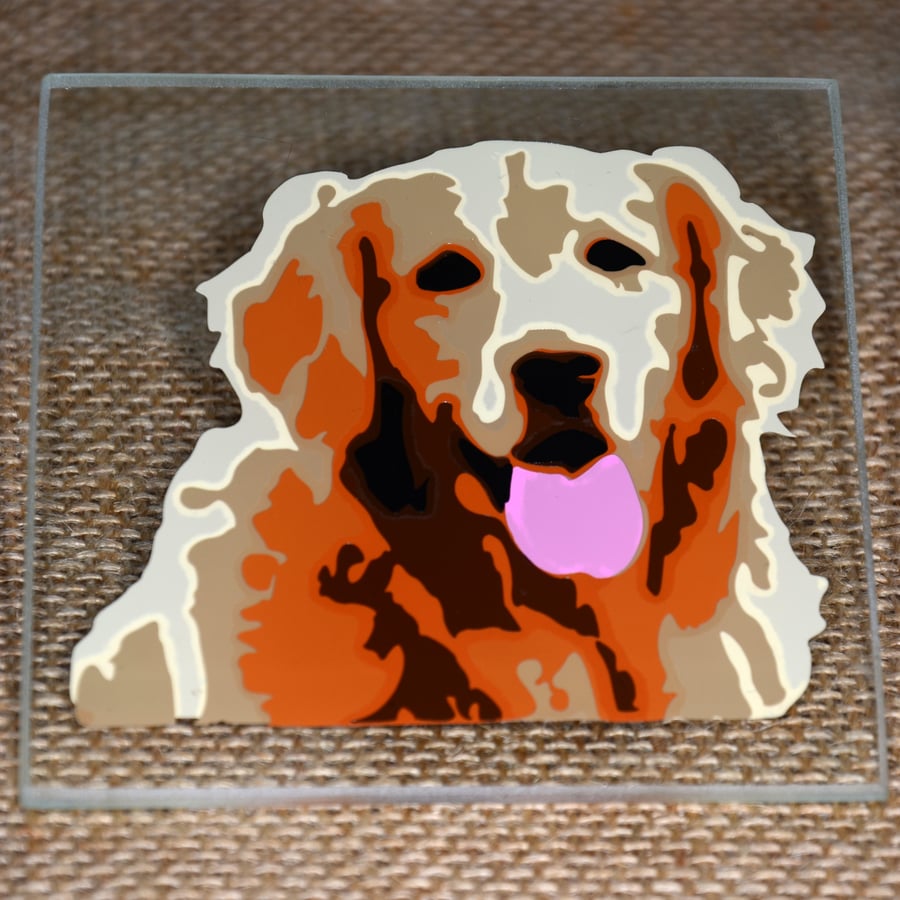 Golden Retriever Glass Coaster - vinyl on reverse