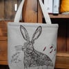 Reserved for Claire -Screen printed fabric basket - Hare