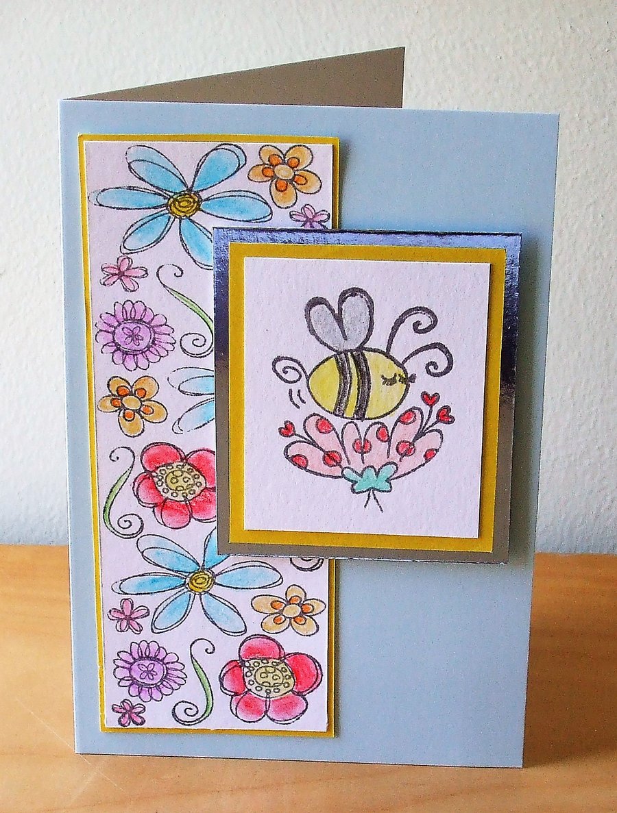 Any Occasion Card, Bumble Bee and Flowers  (538)
