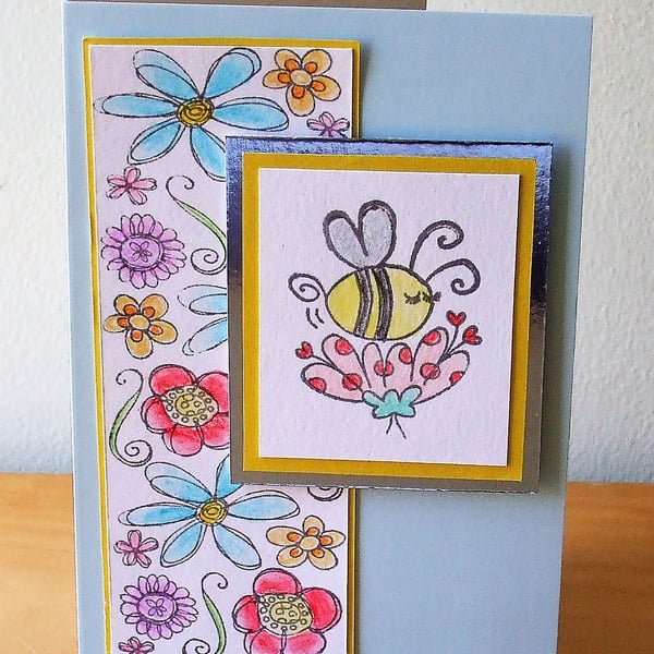 Any Occasion Card, Bumble Bee and Flowers  (538)