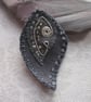 Charcoal Grey Silver Beaded Fabric Leaf Brooch - Image 3