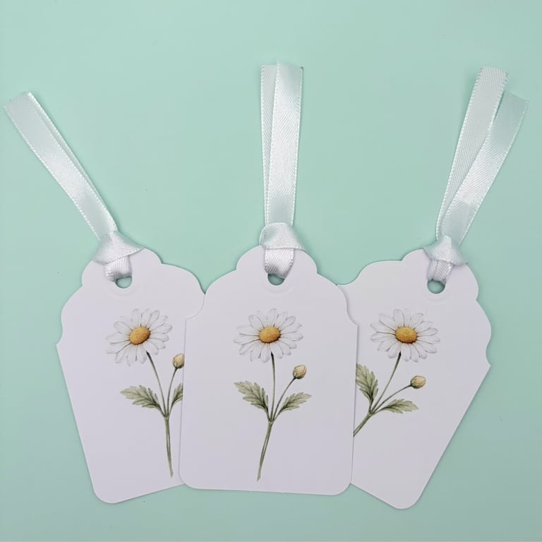Daisy Birth Flower Gift Tags - Set of 3 Botanical April Flower.